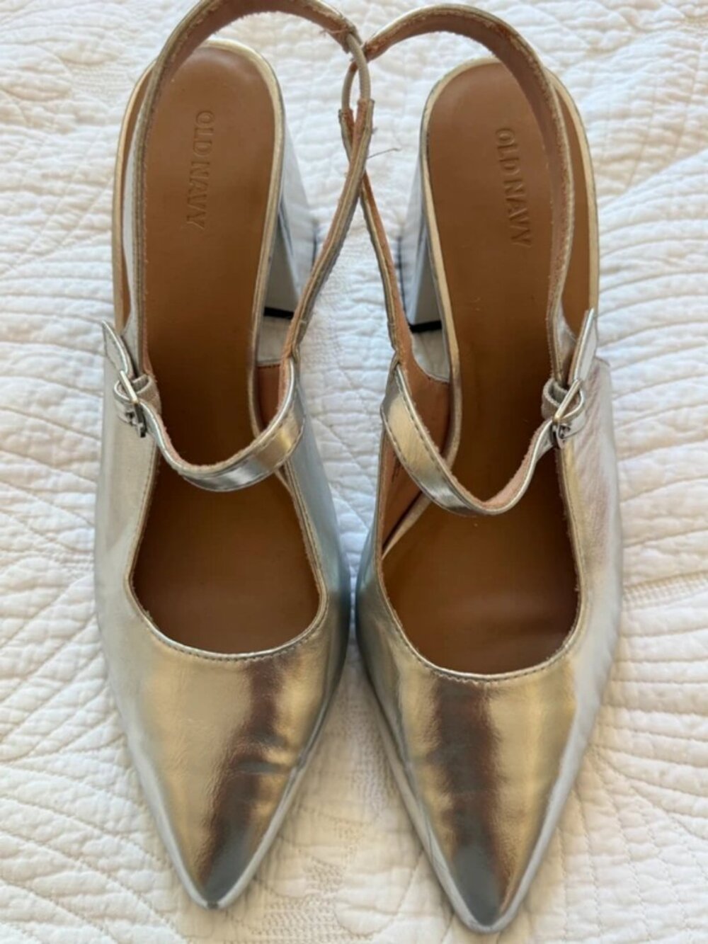 Silver chunky heels with strap